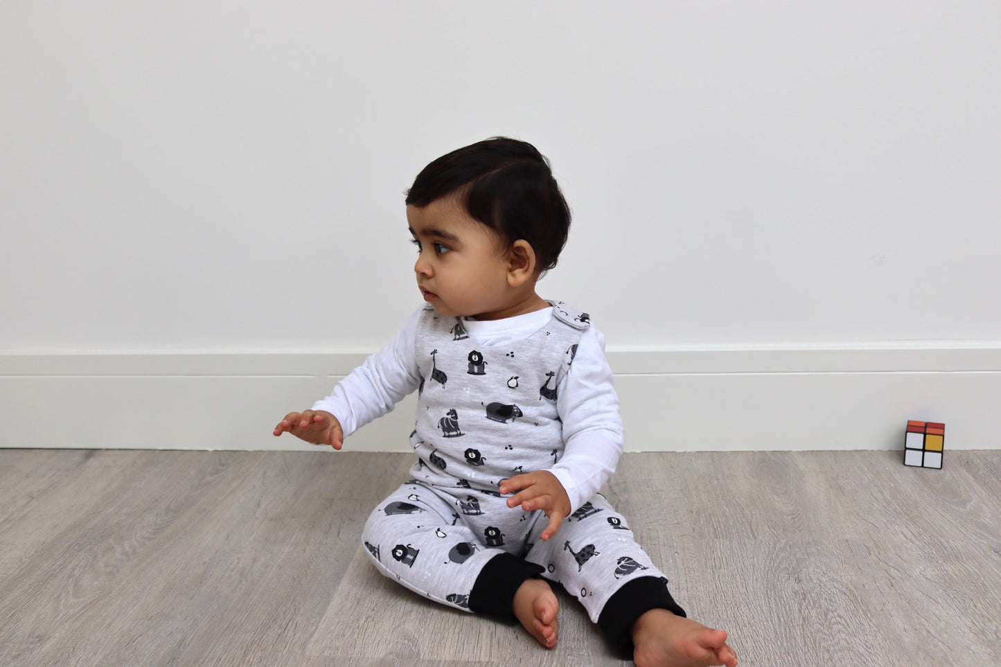 Grey safari all over print unisex baby romper