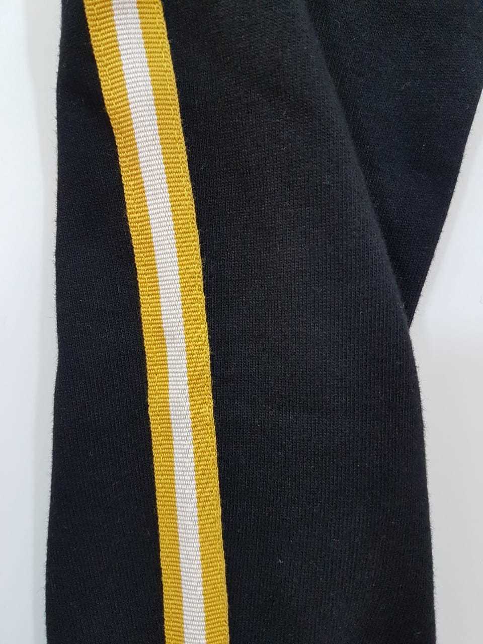 Unisex black jersey kids dungaree with mustard taping