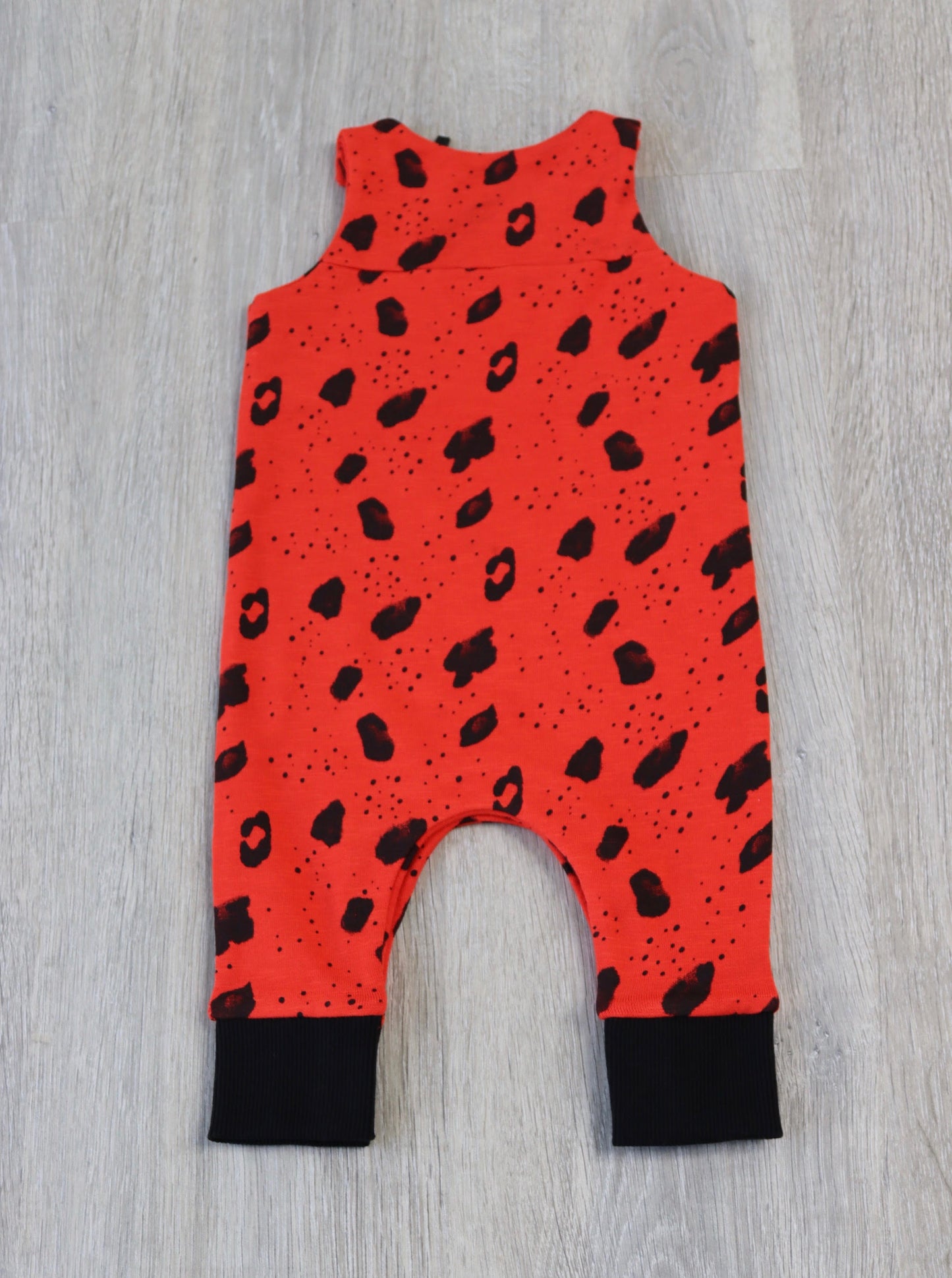 Deep Orange / Red animal print unisex baby romper