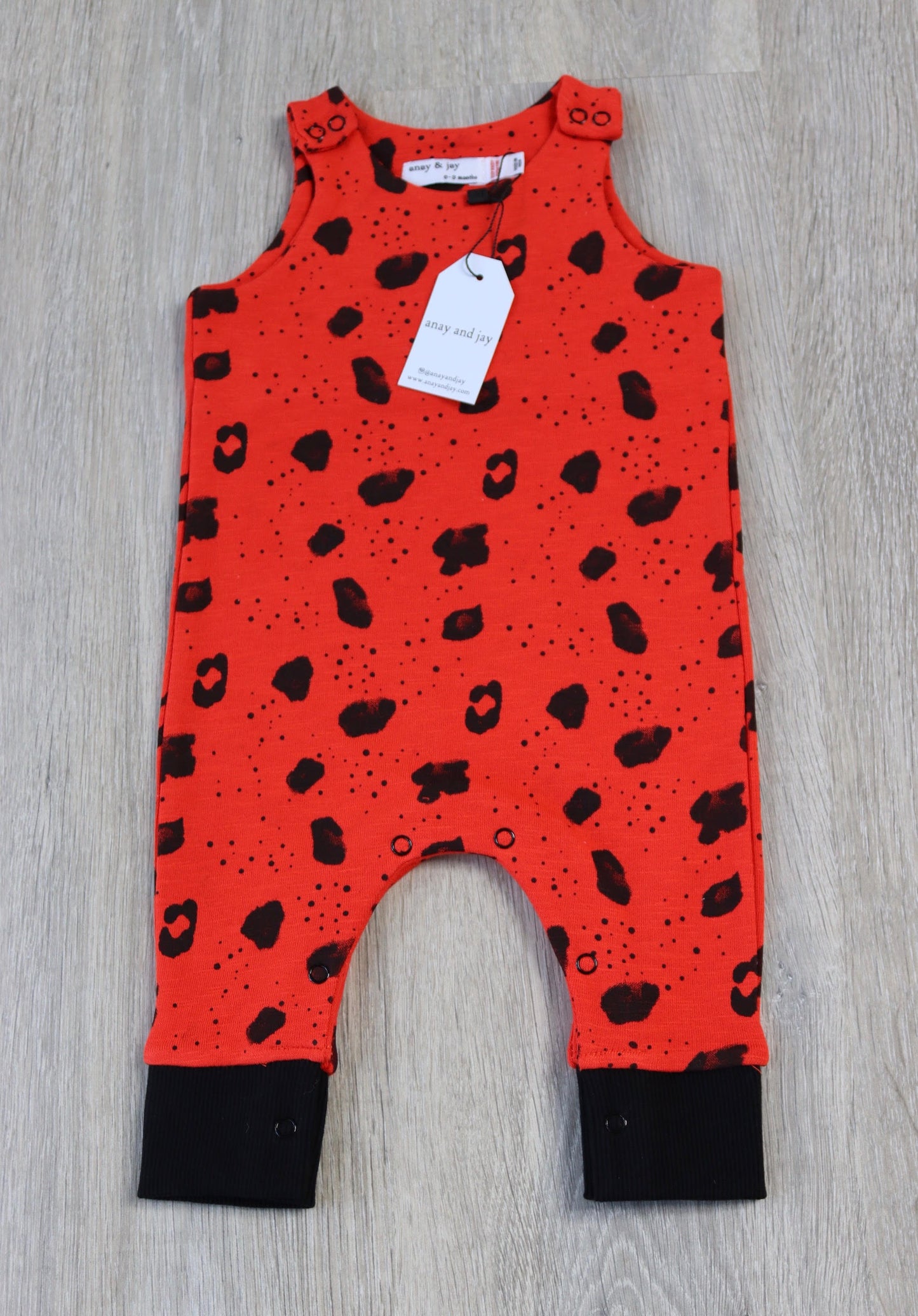 Deep Orange / Red animal print unisex baby romper