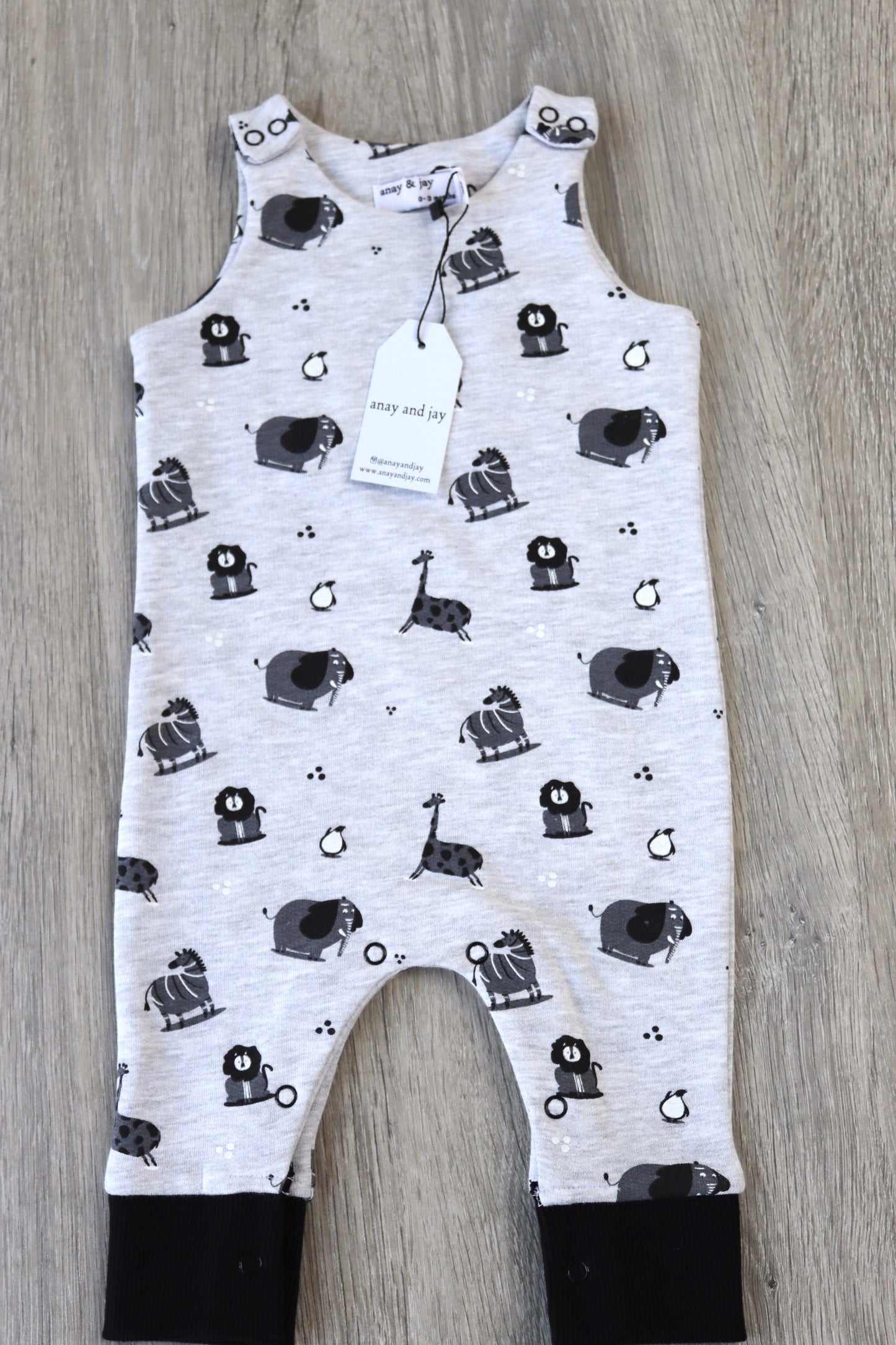 Grey safari all over print unisex baby romper