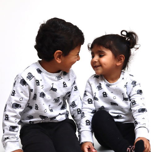 Grey unisex safari print kids sweatshirt