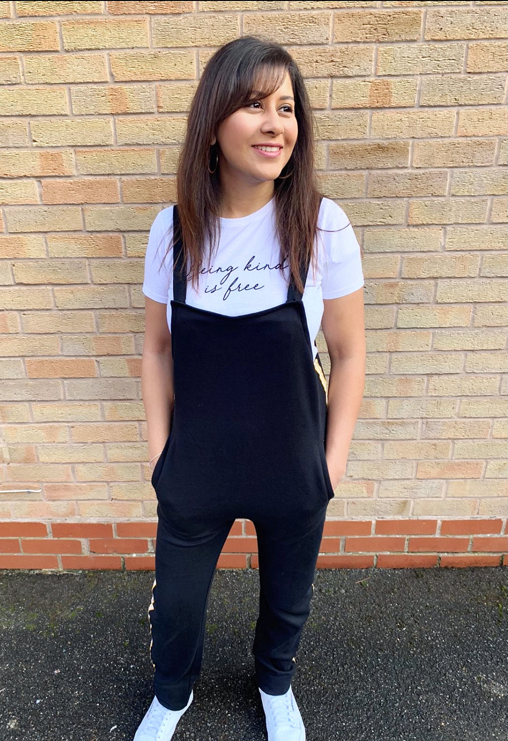 Ladies black jersey dungaree