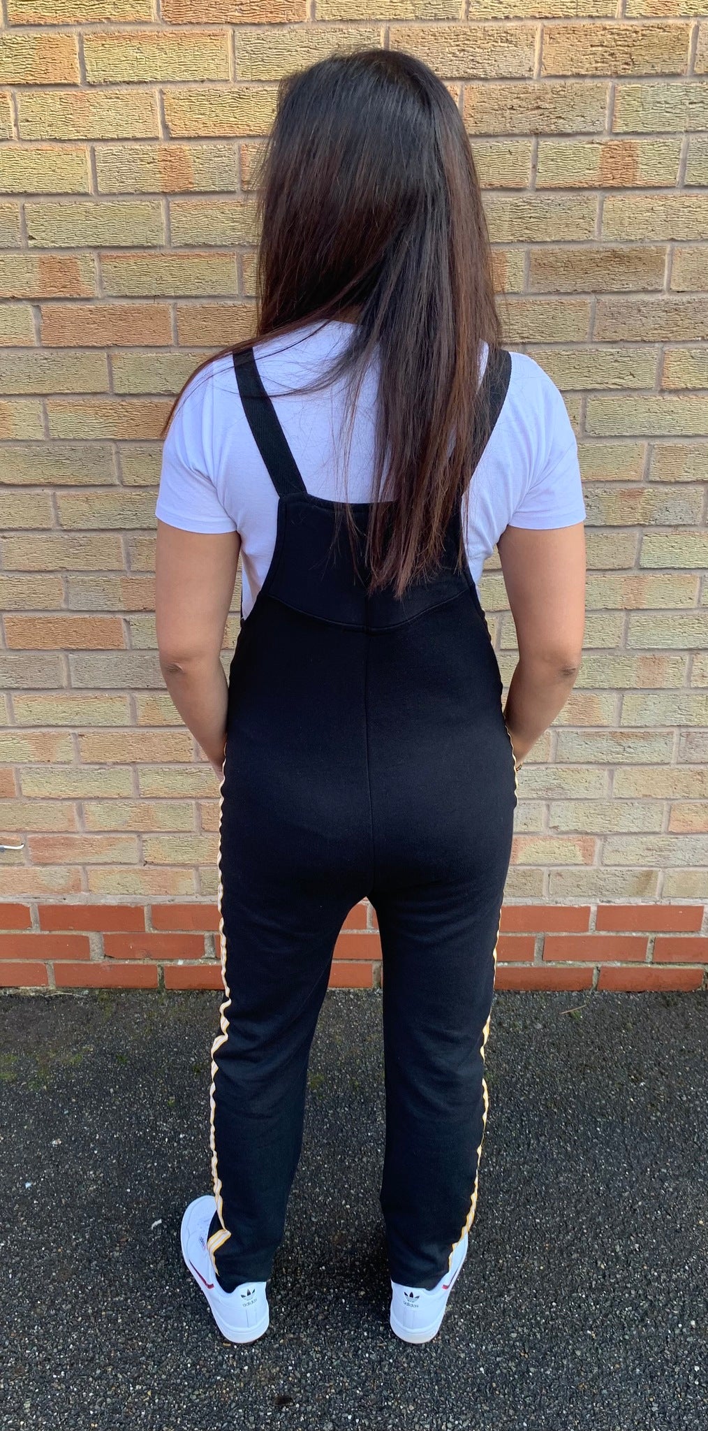 Ladies black jersey dungaree