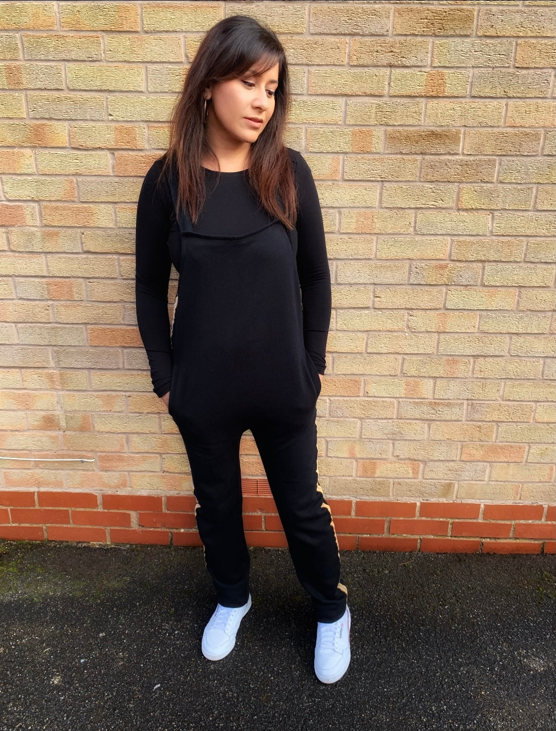 Ladies black jersey dungaree